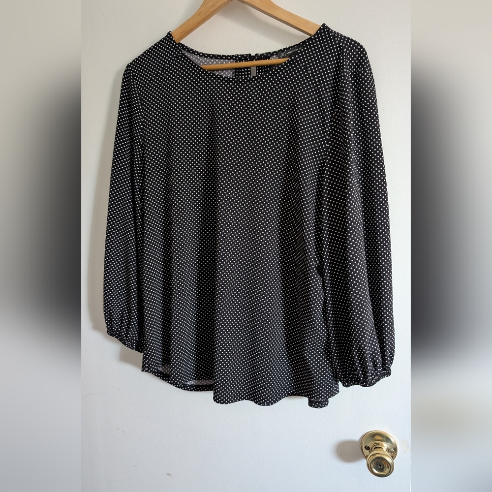 Adrianna Papell Navy and White Polka Dot Blouse
